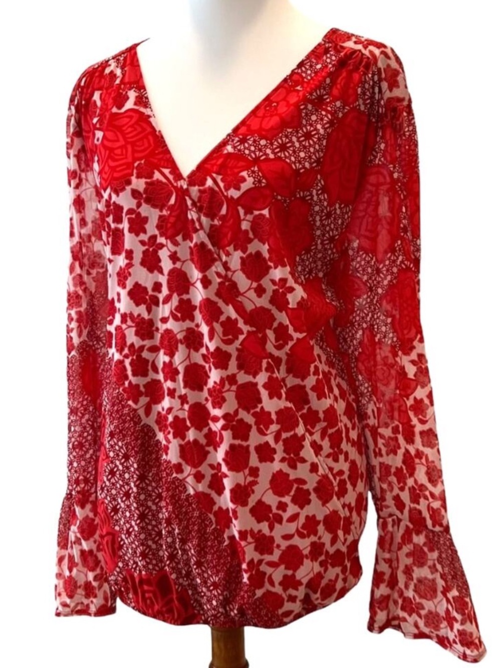 I.N.C Plus Size Top 3X Blouse Spring Boho Long Sleeve Shirt Flair Mesh Cottage